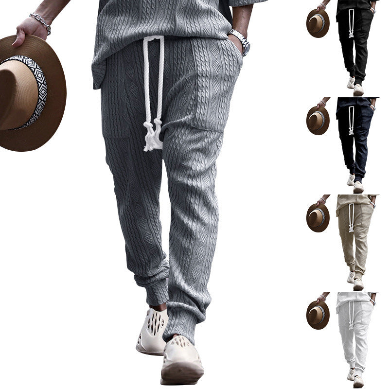 Men's chunky knit leisure suit with elastic waistband and side pockets Lisslune