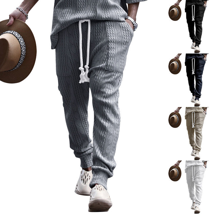 Men's chunky knit leisure suit with elastic waistband and side pockets Lisslune
