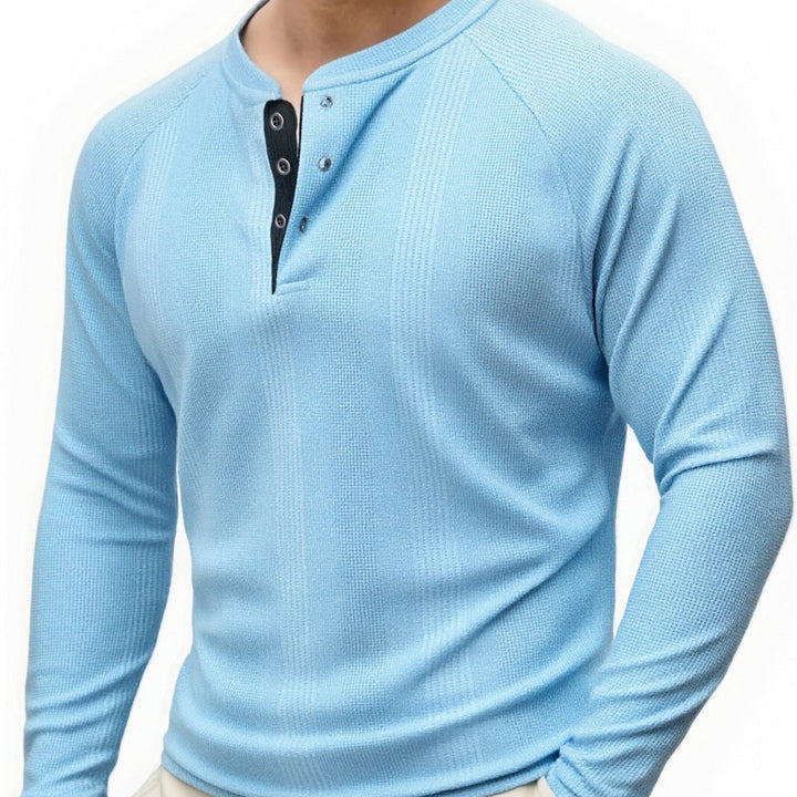 Men's Long Sleeve Henley Shirt with Textured Surface Lisslune