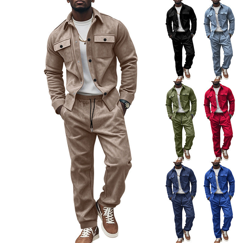 Men's casual shirt and pants set made of soft material with practical pockets Lisslune
