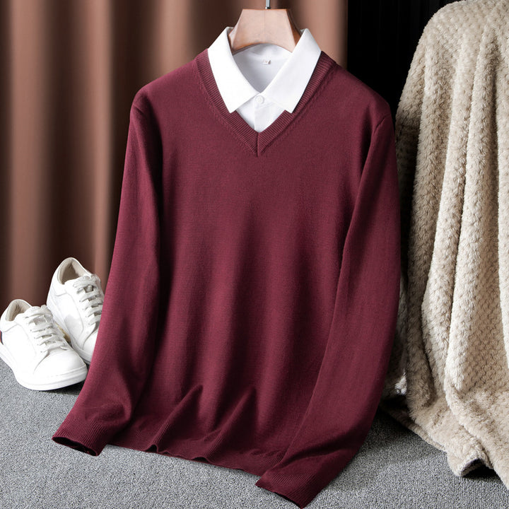 Men's Pullover with V-Neck and Fine Knit Structure Lisslune