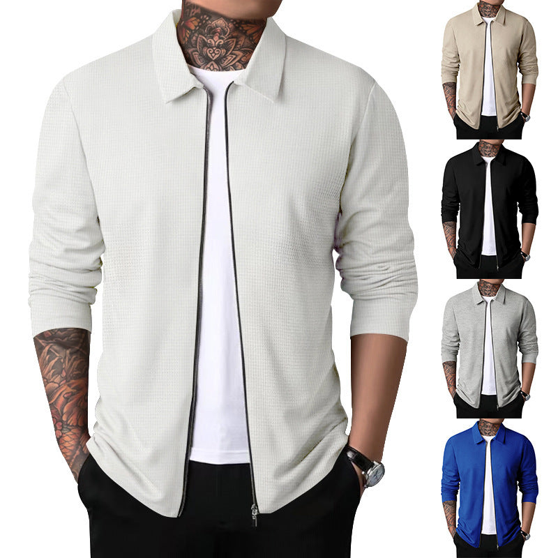 Men's Elegant Long Sleeve Shirt with Textured Surface and High-Quality Zipper Lisslune