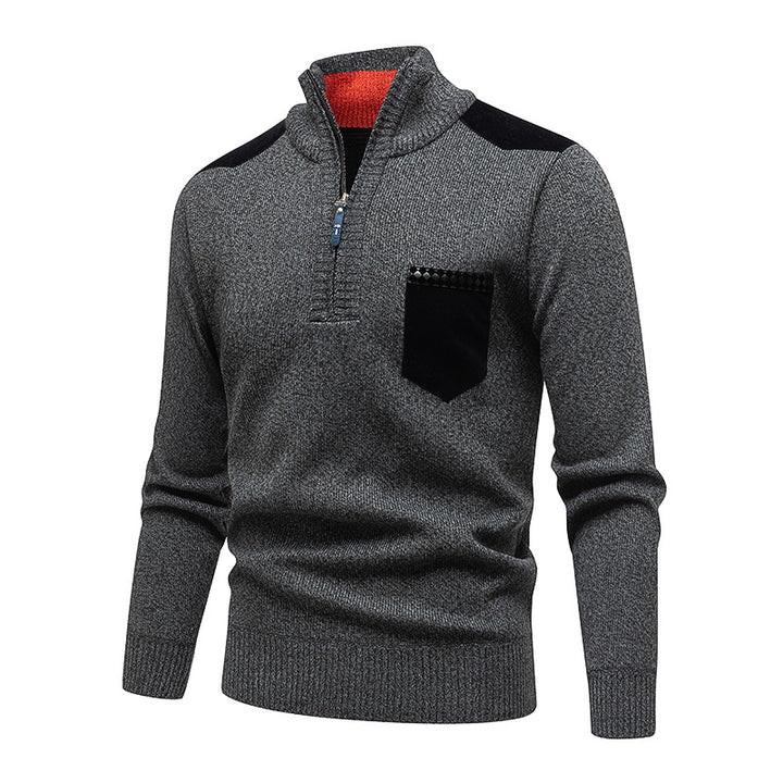 Men's Stylish Sweater with Short Zipper and Chest Pocket Lisslune