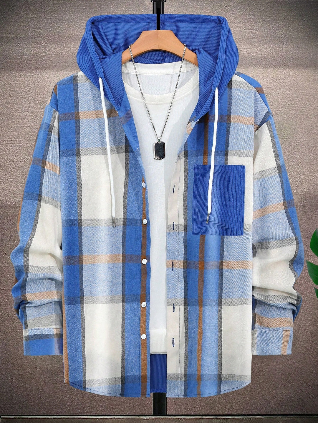 Men's Casual Flannel Jacket with Integrated Hooded Top Lisslune