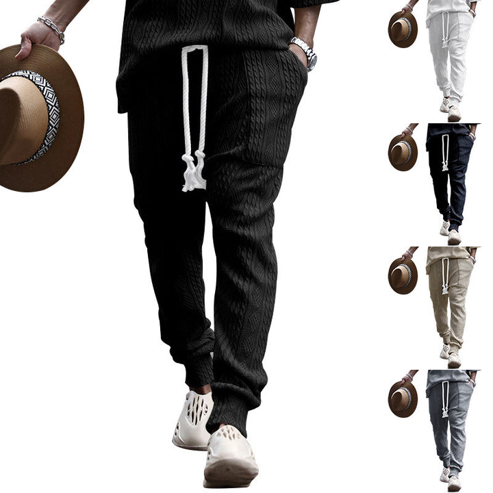 Men's chunky knit leisure suit with elastic waistband and side pockets Lisslune