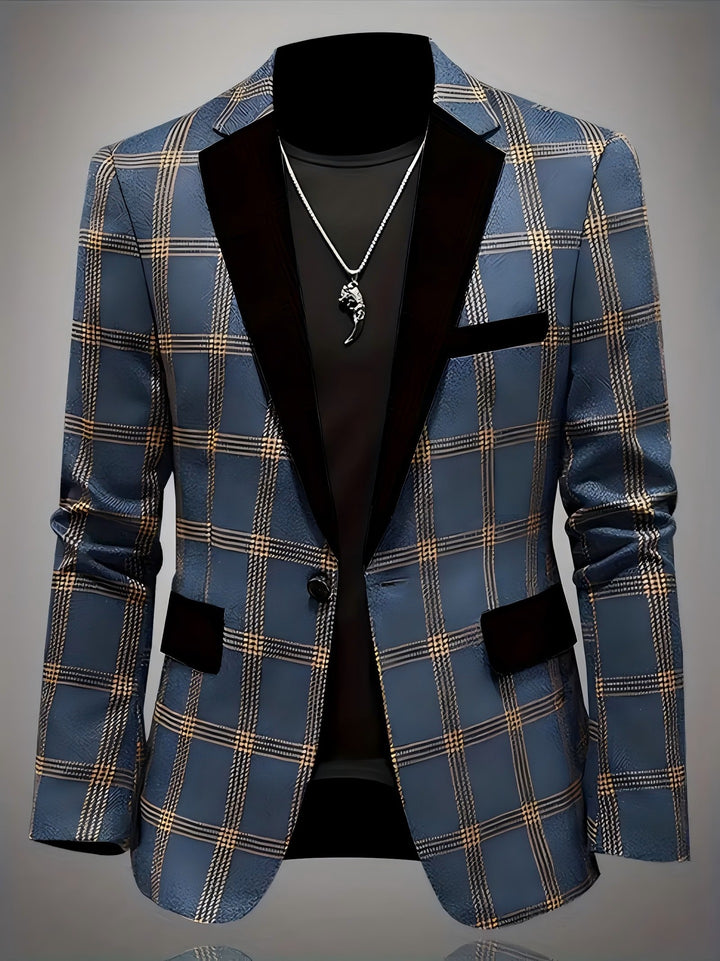 Men's Elegant Check Blazer with Velvety Lapel Lisslune