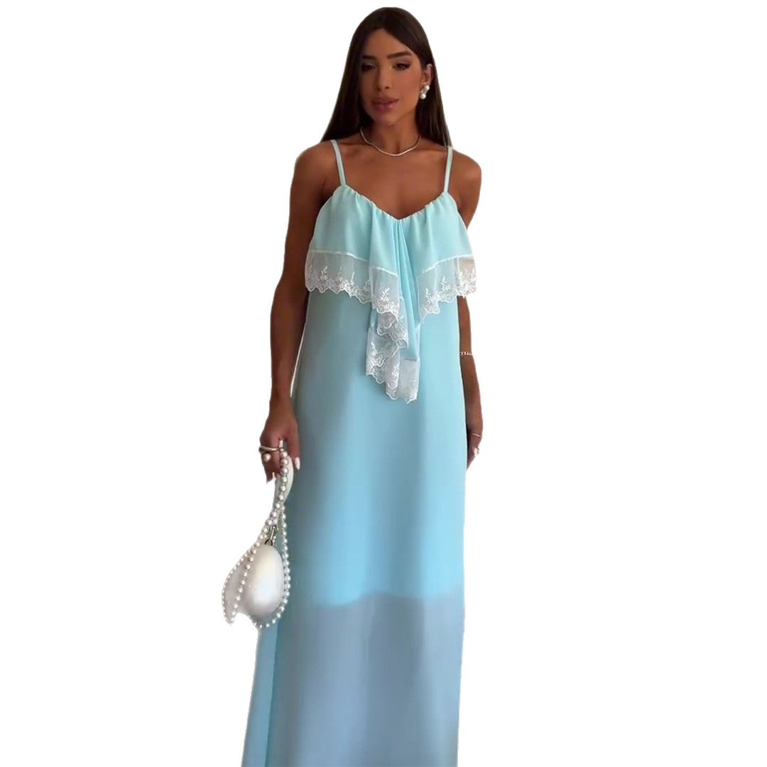 Women's maxi nightdress with delicate lace trim and fine straps