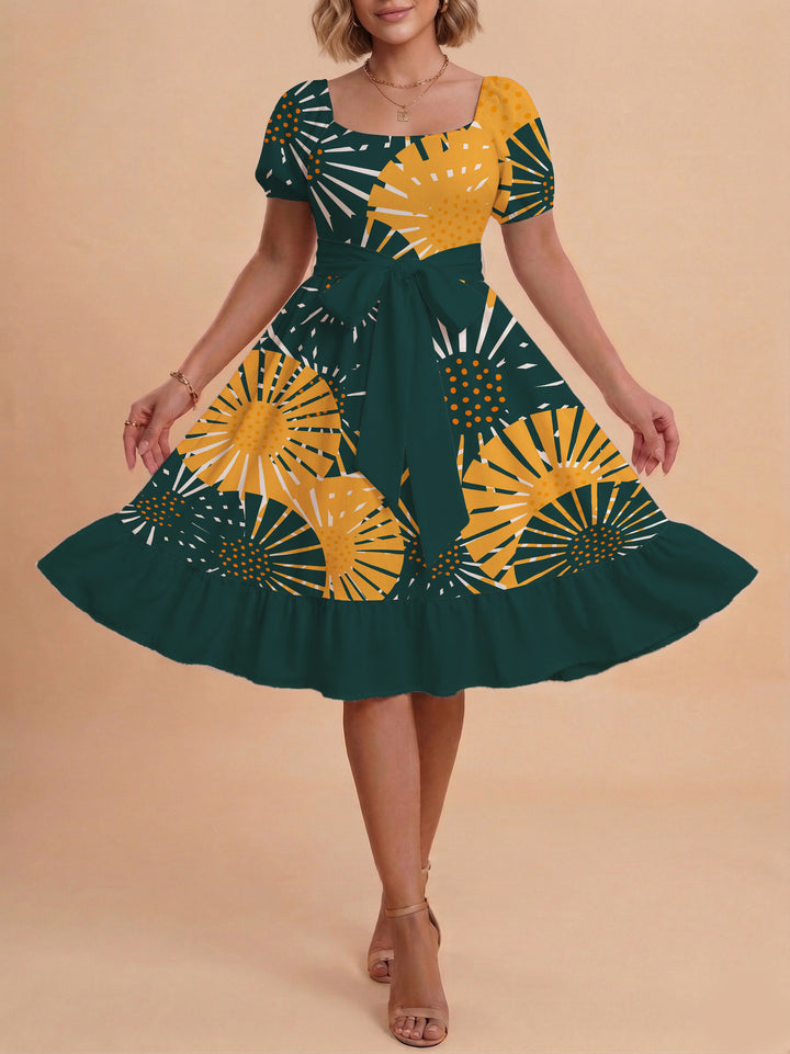 Women's elegant maxi dress with floral design and waist belt Lisslune