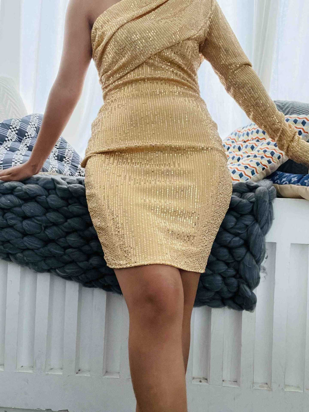 Ladies' functional mini dress with asymmetric design and crystal embellishment Lisslune