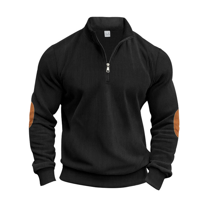 Men's Stand Collar Sweater with Zipper and Fashionable Elbow Patches Lisslune