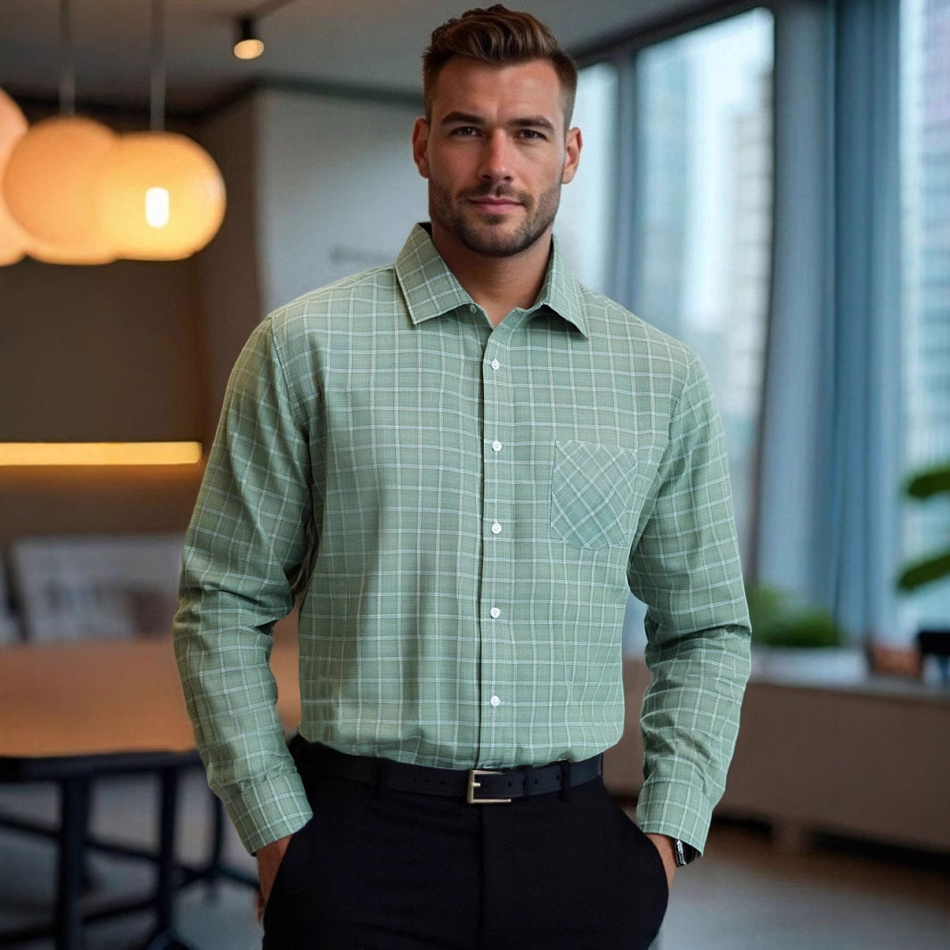 Men's modern checkered long-sleeve shirt with chest pocket Lisslune