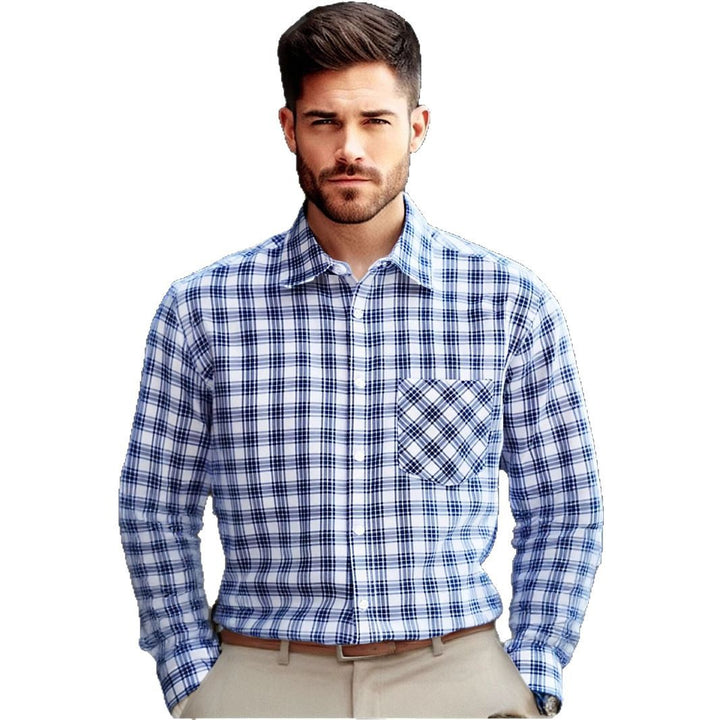 Men's fine checked long-sleeve shirt with chest pocket and classic collar Lisslune