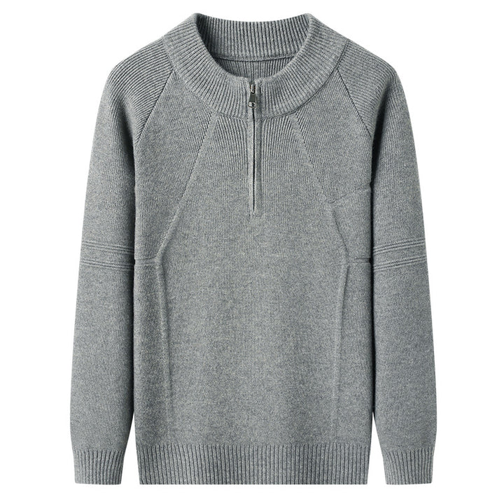 Men's Knit Pullover with Half Zipper and Textured Design Lisslune