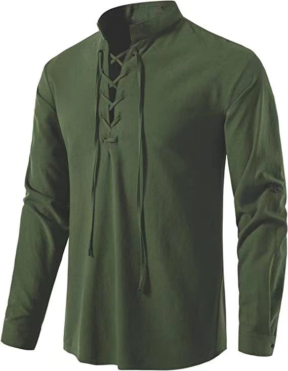 Men's Long Sleeve Shirt with Fashionable Lacing Lisslune