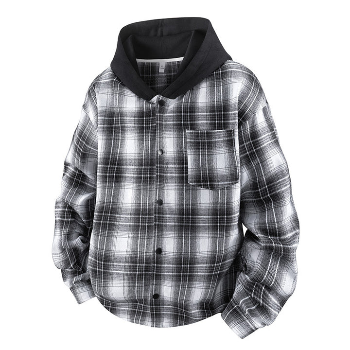 Men's casual shirt jacket with lined hood and check pattern Lisslune