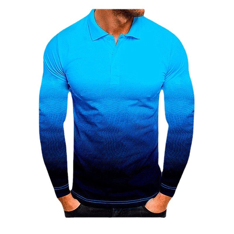 Men's Long Sleeve Polo Shirt with Modern Gradient and Performance Material Lisslune