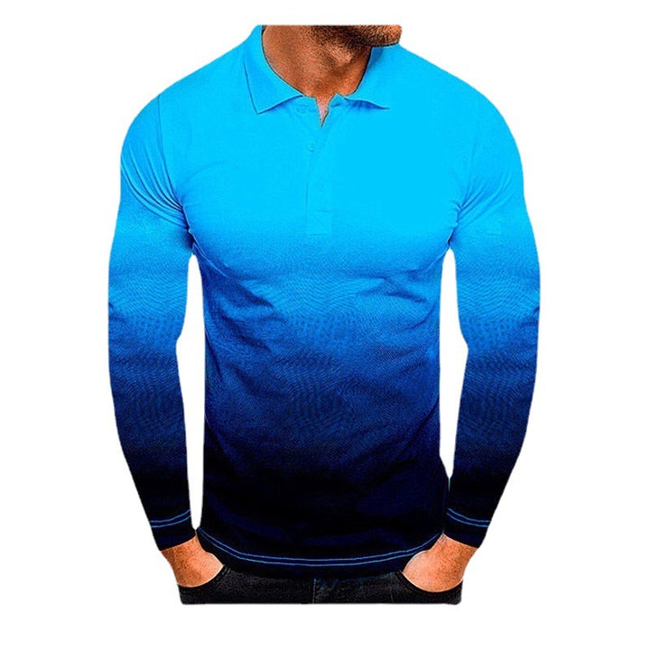 Men's Long Sleeve Polo Shirt with Modern Gradient and Performance Material Lisslune