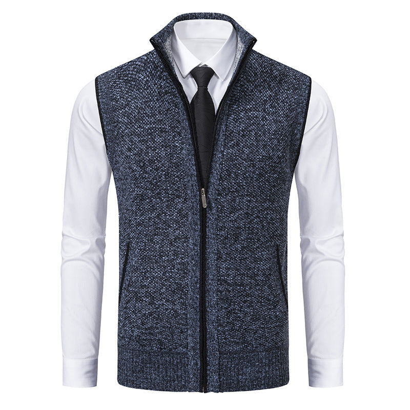 Men's elegant knitted vest with high collar and practical zip pockets Lisslune