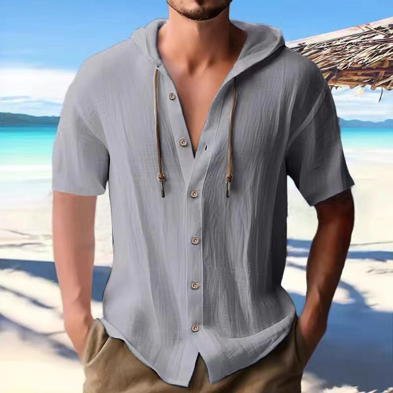 Men's casual short-sleeve shirt with hood Lisslune