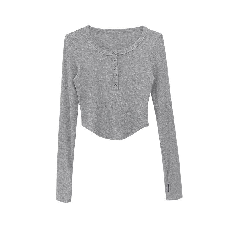 Women's long sleeve shirt with decorative button design and casual fit