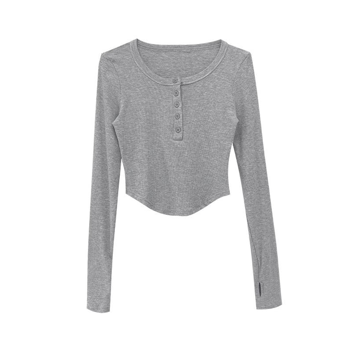 Women's long sleeve shirt with decorative button design and casual fit