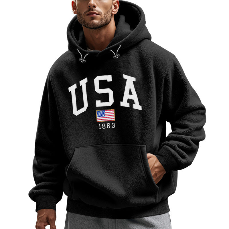 Men's Cozy Fleece Hoodie with USA Print Lisslune