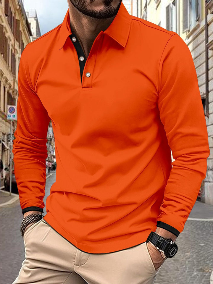 Men's Long Sleeve Polo Shirt with Stylish Collar and Elegant Button Details Lisslune