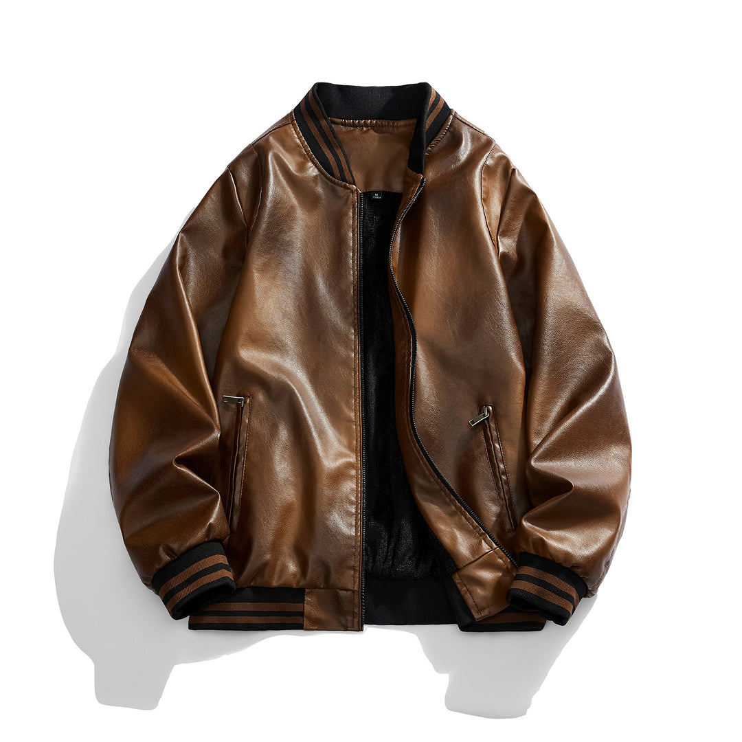 Men's classic leather jacket with elastic ribbed cuffs Lisslune