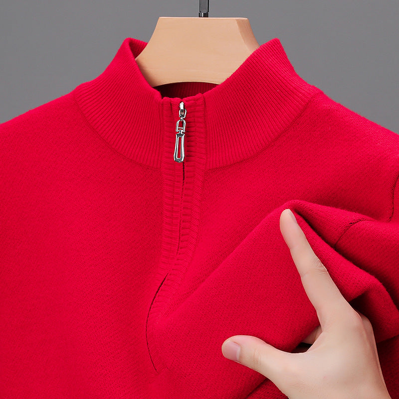 Men's Stand-Up Collar Pullover with Zipper and Ribbed Structure Lisslune