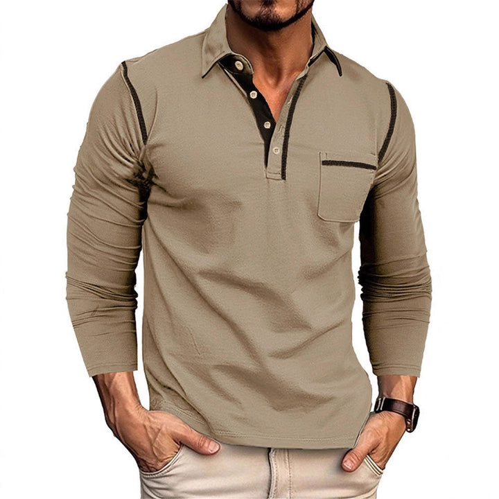 Men's stylish long sleeve polo shirt with practical chest pocket and elegant contrast details Lisslune