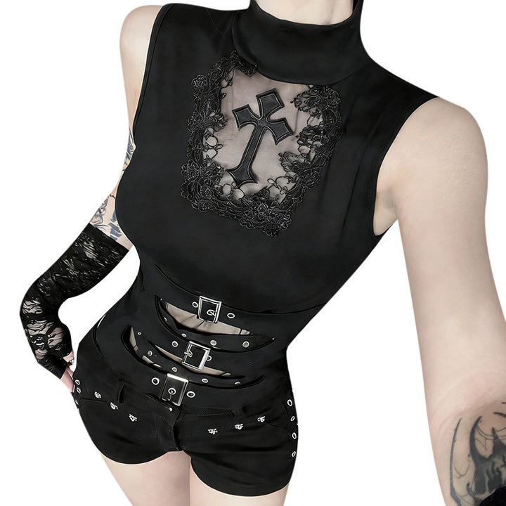 Women's Gothic body with decorative lace and cross design and fitted silhouette