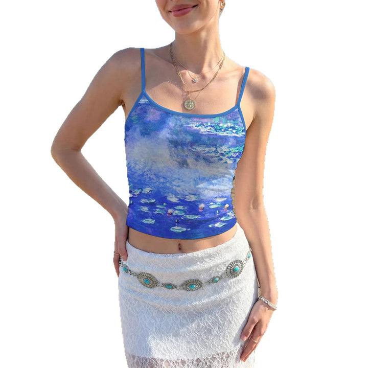 Women's casual floral top with fine spaghetti straps and elastic cut Lisslune
