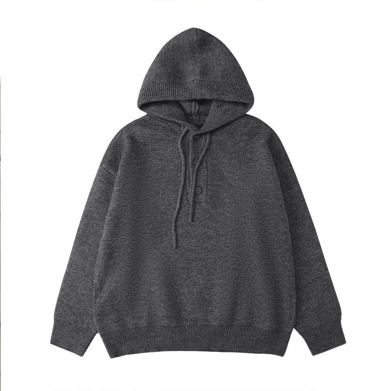 Men's casual hooded sweater with button placket and thicker knit structure Lisslune