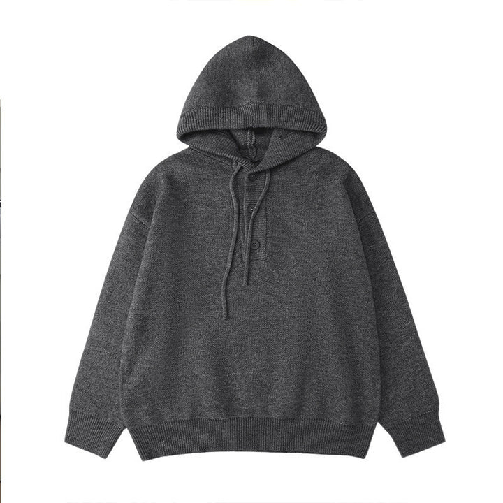 Men's casual hooded sweater with button placket and thicker knit structure Lisslune