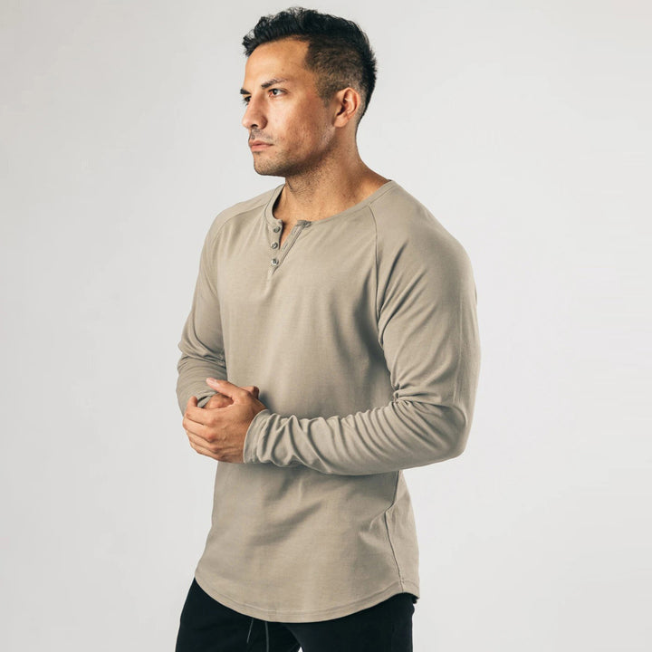 Men's Long Sleeve Henley Shirt with High-Quality Cotton Blend and Buttoned Neckline Lisslune