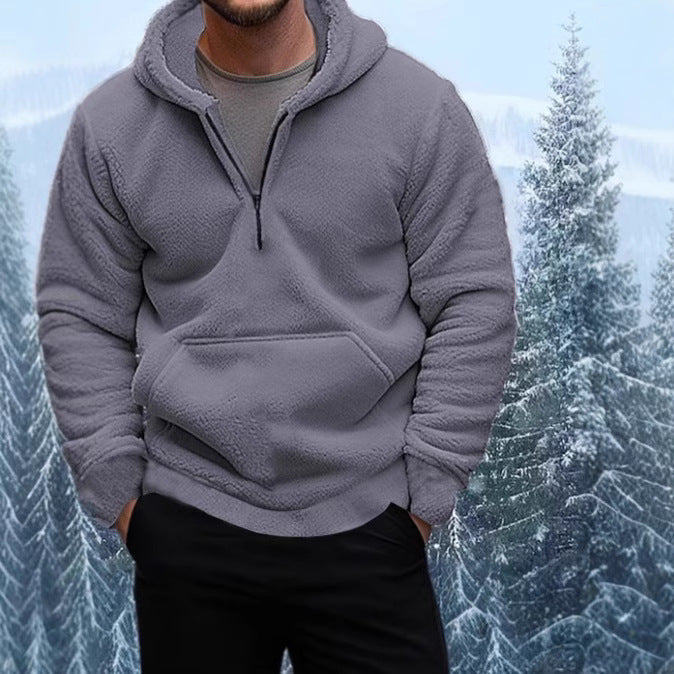 Men's Cozy Fleece Hoodie with Half-Length Zipper Lisslune