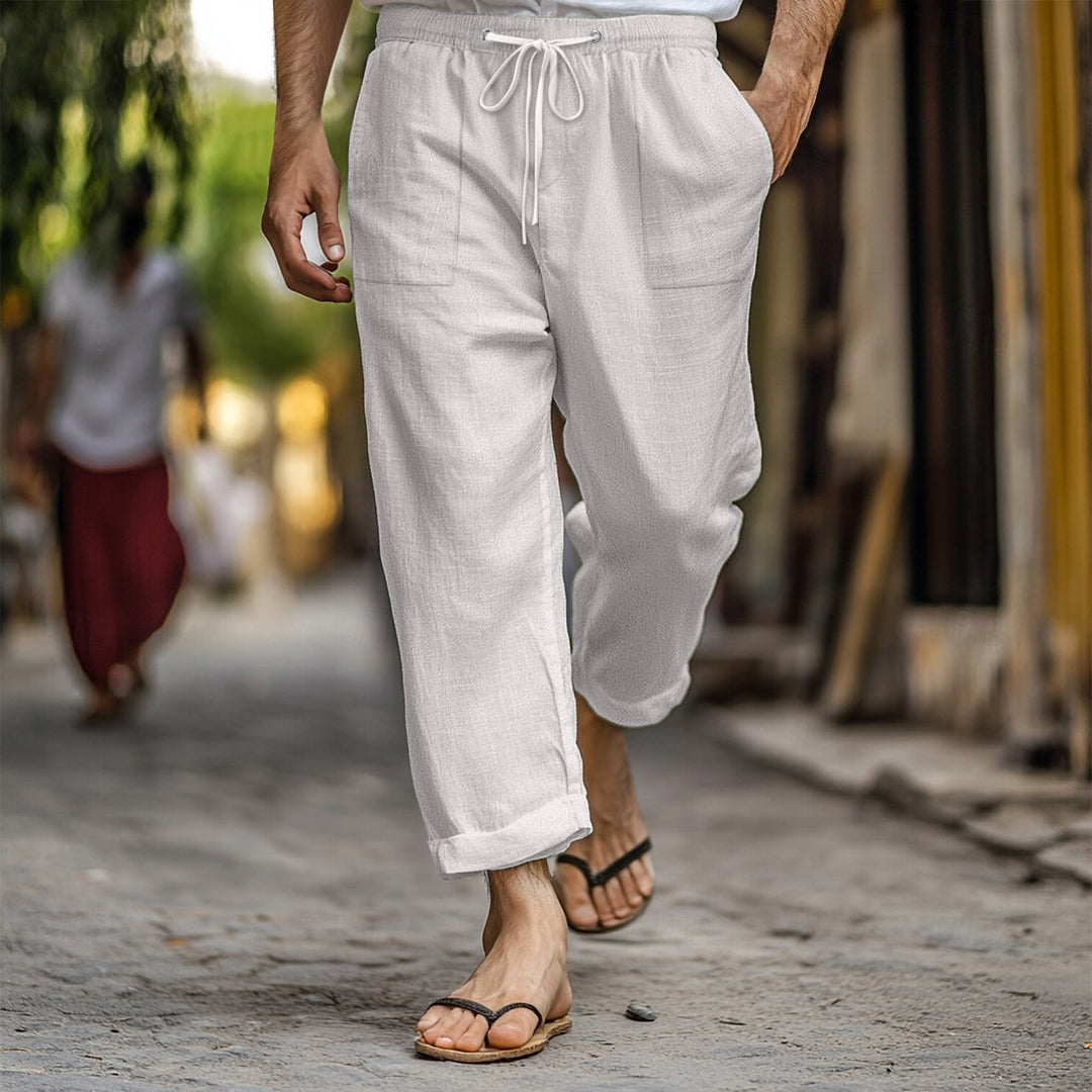 Men's airy linen pants with elastic drawstring and practical side pockets Lisslune