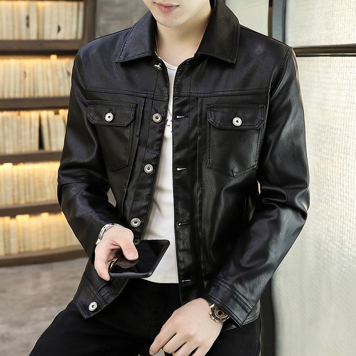 Men's fashionable synthetic leather jacket with practical pockets Lisslune 1763006573
