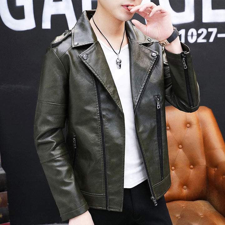 Men's modern biker jacket made of high-quality synthetic leather with stylish zip pockets Lisslune
