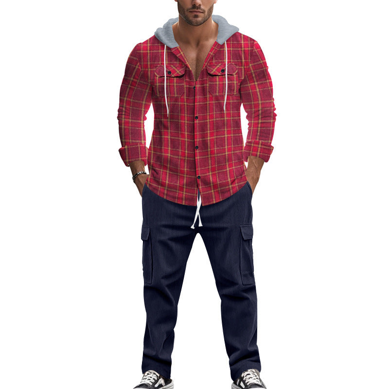 Men's flannel shirts with a hood and two practical chest pockets Lisslune