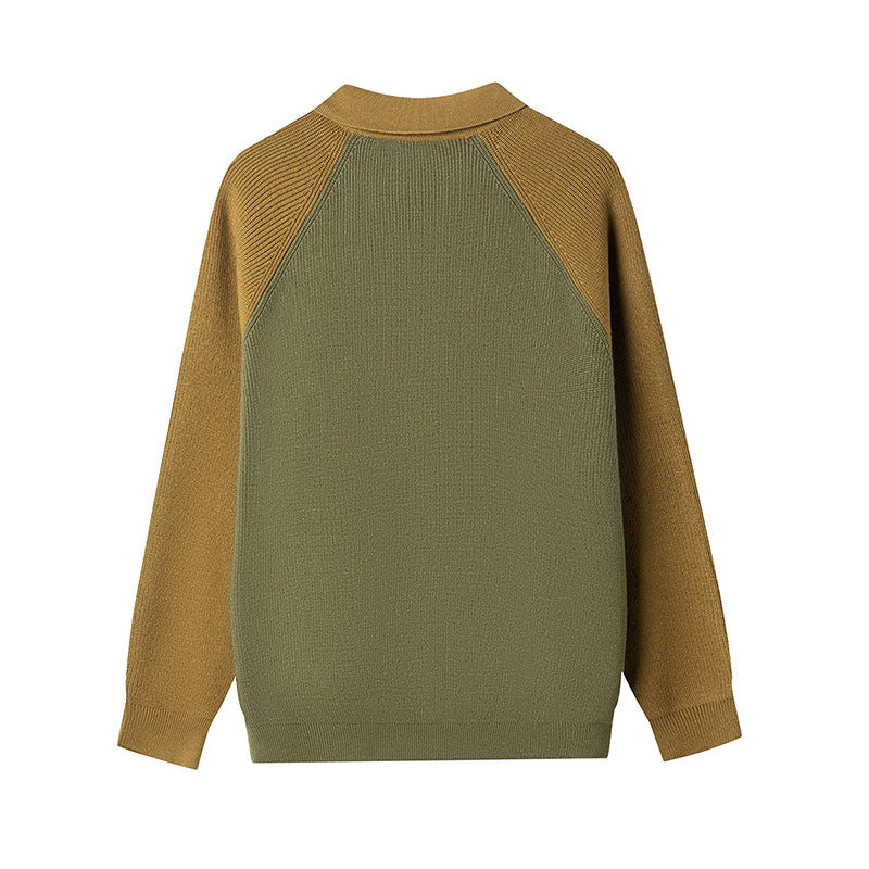 Men's Fashionable Cardigan with Contrasting Sleeves and Button Placket Lisslune