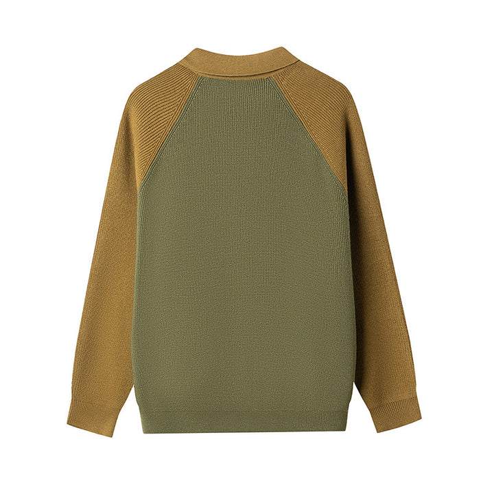 Men's Fashionable Cardigan with Contrasting Sleeves and Button Placket Lisslune