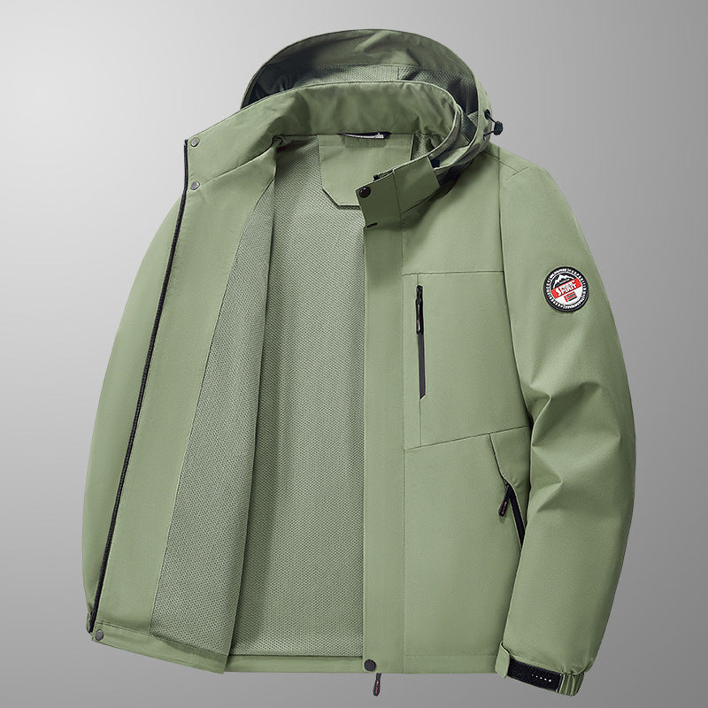 Men's Weatherproof Outdoor Jacket with Multifunctional Pockets and Adjustable Hood Collar Lisslune