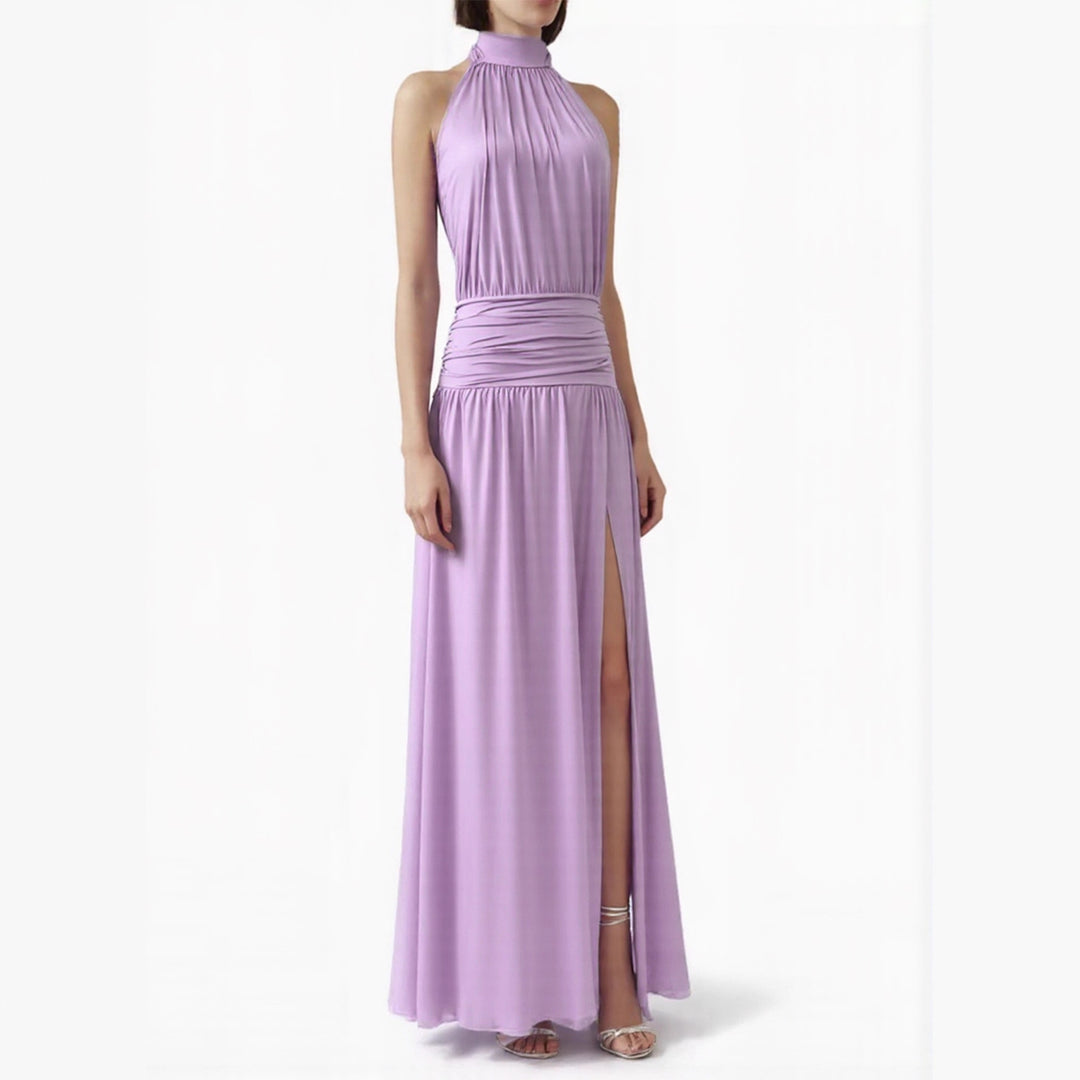 Damen Elegantes Halsnaht-Maxikleid mit seitlichem Schlitz Lisslune