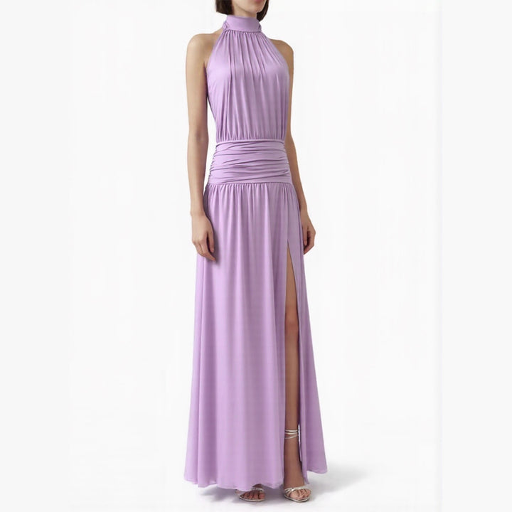 Damen Elegantes Halsnaht-Maxikleid mit seitlichem Schlitz Lisslune