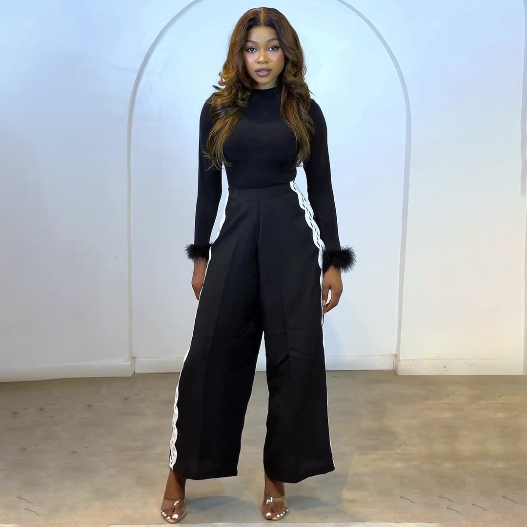 Women Elegant Set with figure-hugging top and wide pant style Lisslune
