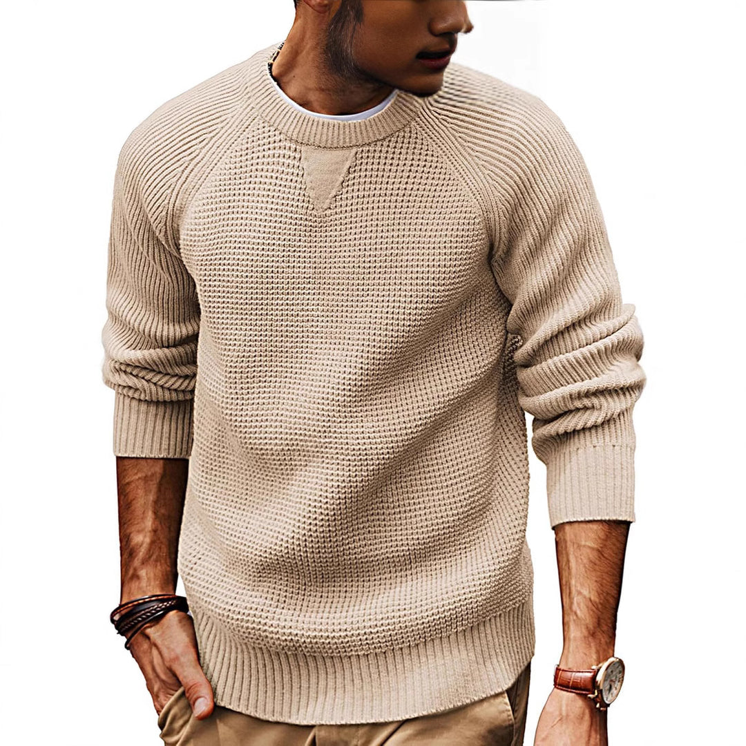Men's casual knit sweater with textured fabric pattern and round neck Lisslune