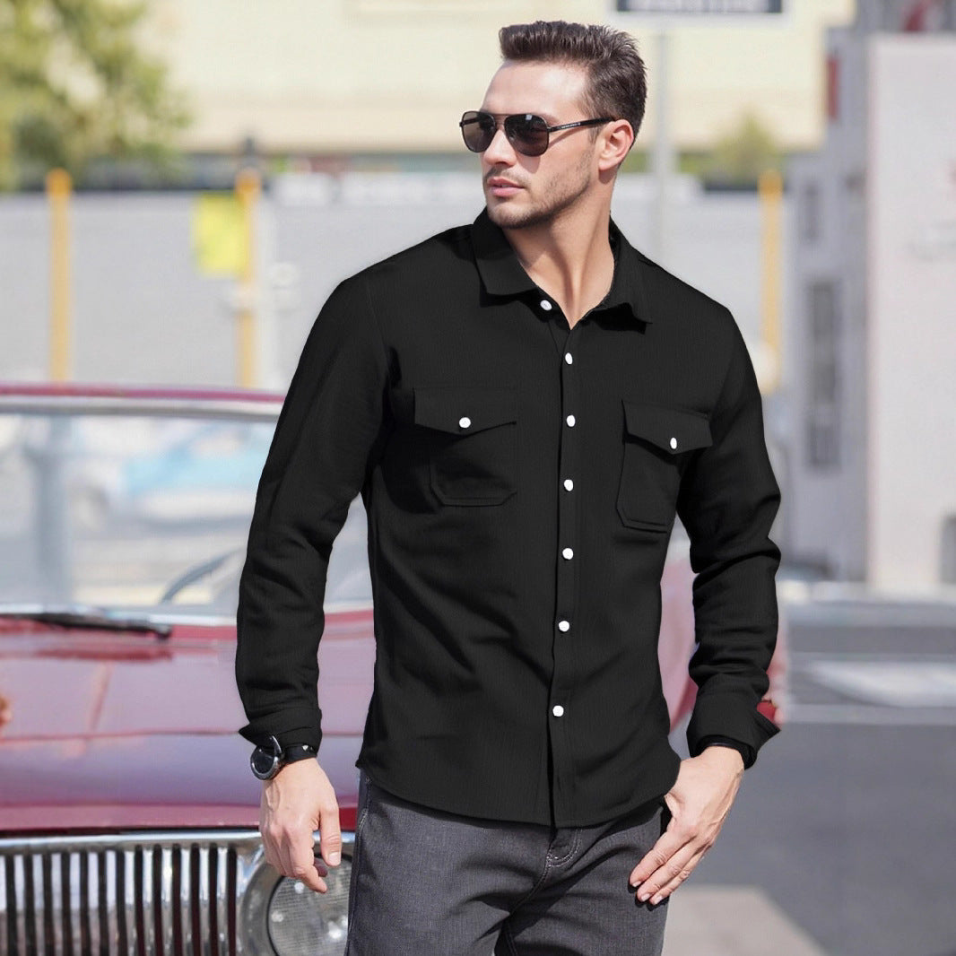 Men's Casual Long Sleeve Shirt with Practical Chest Pockets and Modern Cut Lisslune