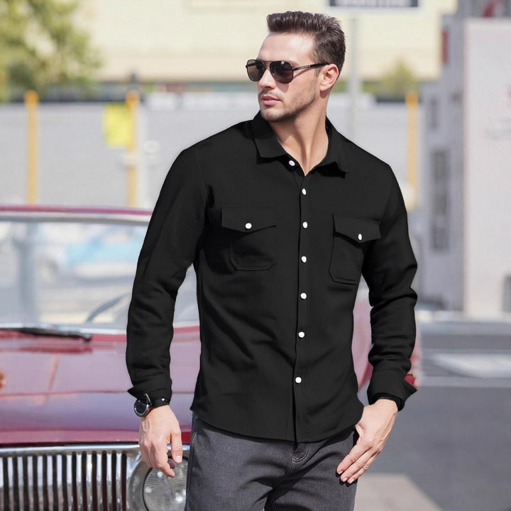 Men's Casual Long Sleeve Shirt with Practical Chest Pockets and Modern Cut Lisslune