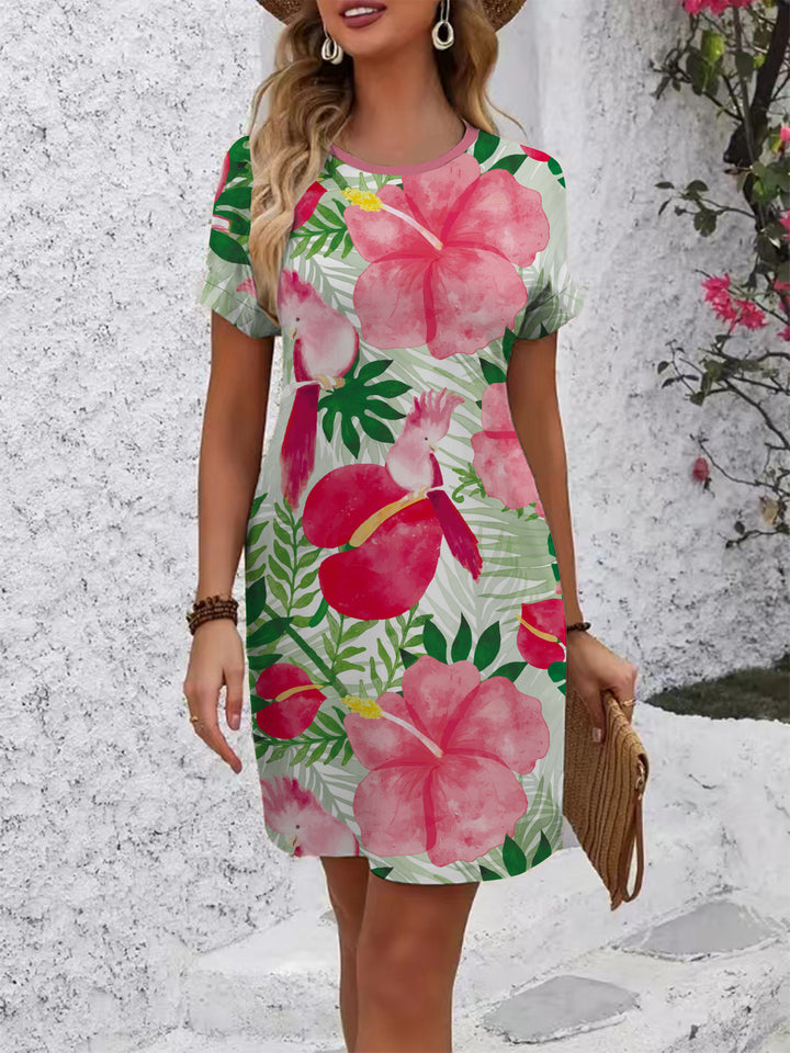 Women's comfortable casual dress with vibrant floral pattern and loose fit Lisslune